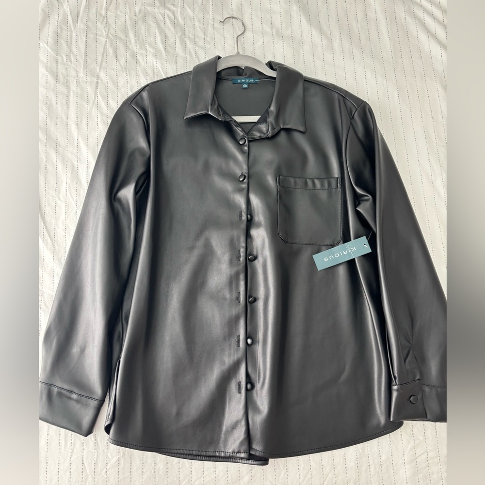 Faux Leather Button Up Shacket